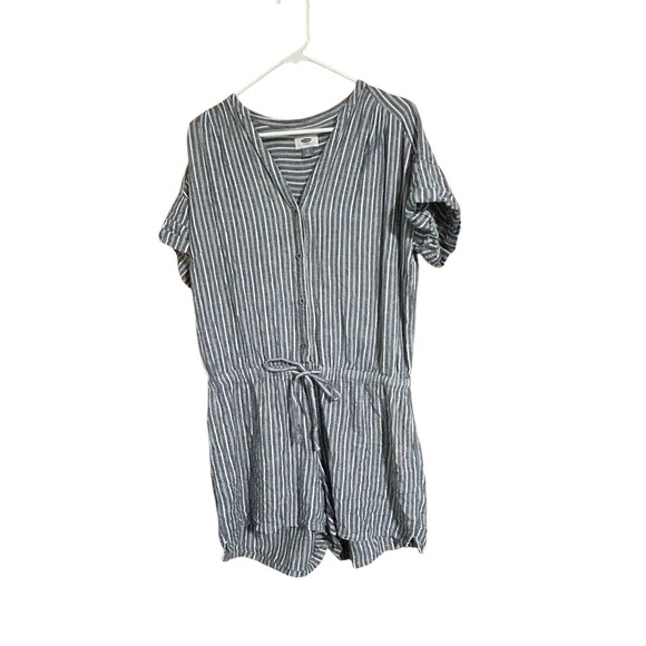 Old Navy Short Sleeve Utility Romper Drawstring Railroad Striped Coastal‎ Casual - Picture 1 of 5